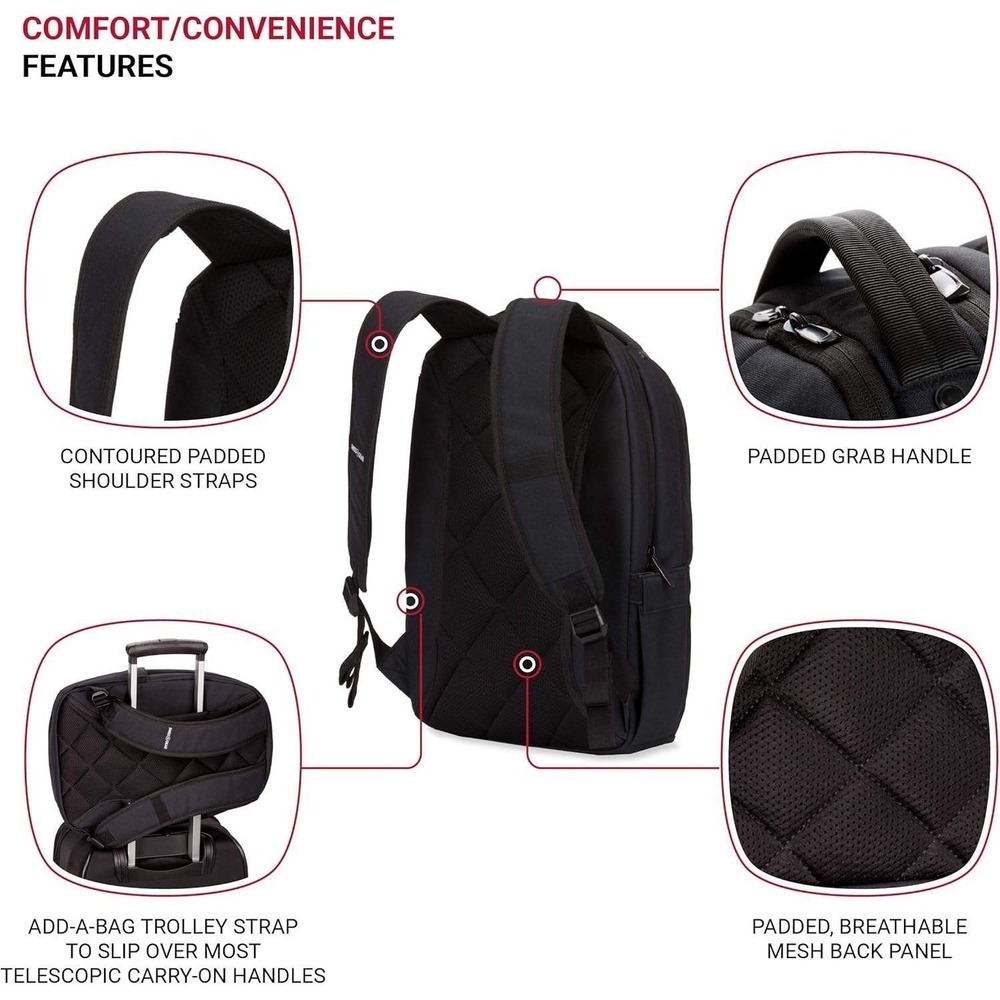 Swiss Gear Black Laptop Backpack Organizer Padded Straps Tablet Sleeve - Picture 6 of 10